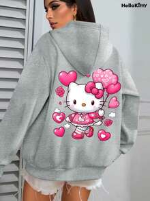 Sanrio Authorized Hellokttiy- Love Theme Pattern-Hooded Sweater - Grey - View 1