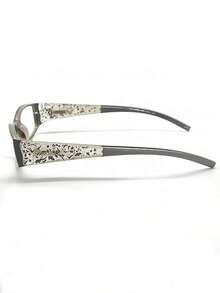 1 pieza de gafas de moda rectangulares decoradas con flores de pedrería, adecuadas para atuendos universitarios, trabajo y uso diario. - Gris - Ver 8