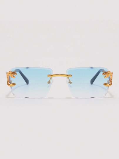 Visivana 1pc Men's Square Frameless Retro High-End Versatile Street Style Fashion Glasses For Summer Beach Vacation,Outdoor,Travel Back To School Fashionable Preppy School Look