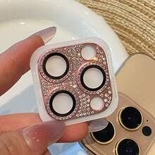 Rhinestone Armor Camera Lens Film Compatible With Apple 17 Pro Max/16/15/14/13/12/11 Pro/Plus/Mini, High Definition Rear Camera Full Diamond Creative Rear Camera Protective Film - Pink - View 6