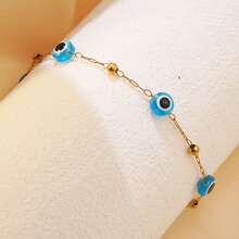 VceTd 1 pieza Pulsera colgante minimalista de acero inoxidable con diseño de flor de cuatro hojas y cuentas asimétricas, adecuada para el uso diario, viajes u ocasiones festivas de las mujeres, también es un gran regalo para seres queridos o amigos - Amarillo Oro - Ver 5