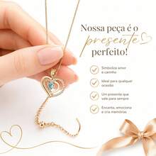 Colar Presente Para Esposa Banhado A Ouro 18k Com Mensagem - Azul - Visão 5