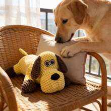 Small Yellow Dog Plush Squeaky Doll, Pet Squeaky Doll, Dog Chew Doll, Durable With Sound Effect, Cleans Teeth, Interactive Game, Warm Companion, Pet Shaped Corn Corduroy Corduroy, Cute Home Decor Plush Doll, Pet Gift, Birthday Gift, Holiday Gift, Pet Supplies And Dog Products And Dog Toys And Plush Toys. - Yellow - View 6