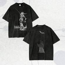 Camiseta Gráfica Oversized Vintage de , Camiseta Retro de Algodón Lavado con Diseño de Eren Jaeger, Estilo Casual Manga Streetwear, Corte Holgado, Manga Corta, Top de Moda para Hombres y Mujeres Fanáticos del Anime PYOO - Negro - Ver 1