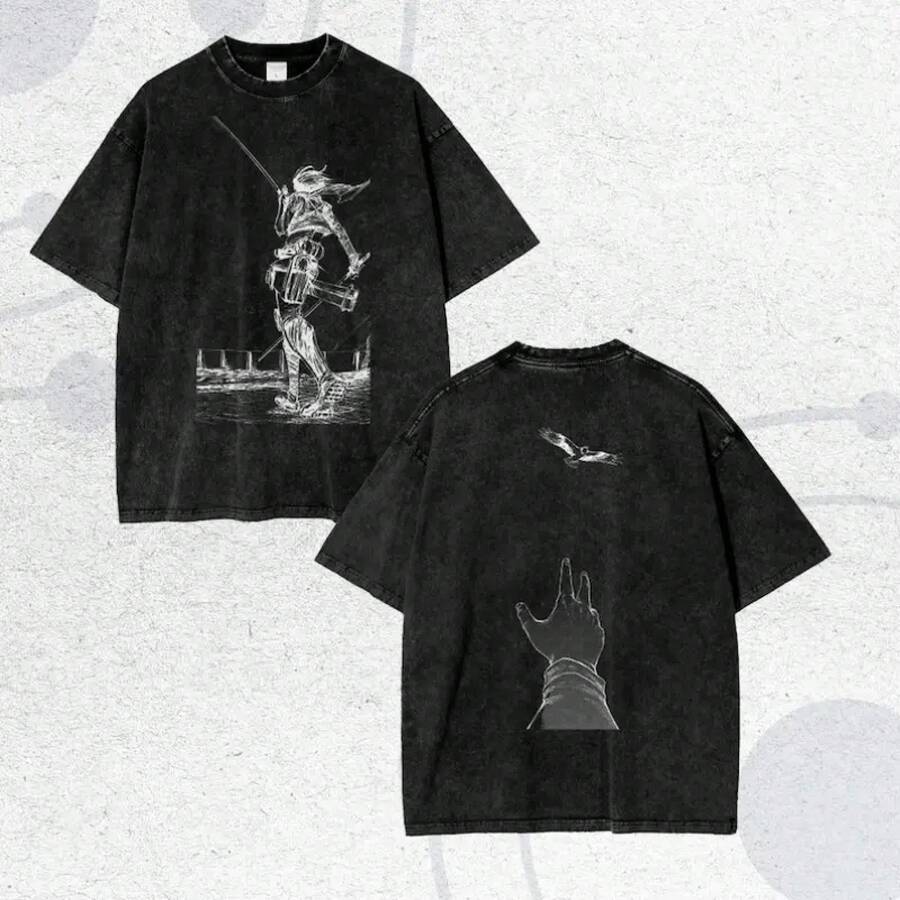 Camiseta Gráfica Oversized Vintage de , Camiseta Retro de Algodón Lavado con Diseño de Eren Jaeger, Estilo Casual Manga Streetwear, Corte Holgado, Manga Corta, Top de Moda para Hombres y Mujeres Fanáticos del Anime PYOO - Negro - Ver 1