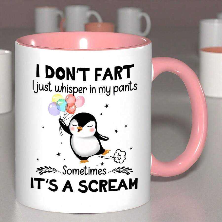 [24-Hour Shipping Within Mexico] Double-Sided Ceramic Mug Penguin Whisper 11oz Ceramic Mug - Fun Design "My Stomach Doesn't Hurt, I Just Whisper" With Cute Penguin Balloons, Reusable Thermal Mug For Coffee Or Tea, Perfect Gift For Penguin Lovers, Family And Friends. - 3 - 查看 1