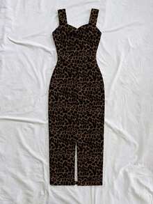 Vestido midi sin mangas con estampado de leopardo y patrón elegante retro, adecuado para salidas, vacaciones, bodas, fiestas y cumpleaños - Multicolor 3 - Ver 4