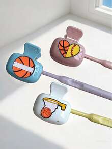 Basketball-Themed Toothbrush Cover, Travel Toothbrush Holder, Portable Toothbrush Head Protector Clip, Toothbrush Storage Clip, Toothbrush Protective Cover. Portable And Lightweight, The Toothbrush Holder Has Two Small Holes For Drainage. - Multicolor - View 2