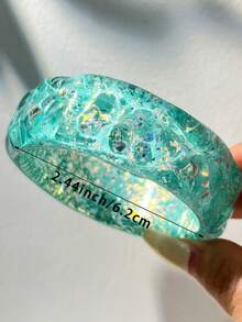 1pc Vintage Asymmetrical Resin Bracelet With Sparkle, Non-Electroplated Handmade Contrast Color Design, Suitable For Music Festivals, Parties, And Daily Wear - Multicolor B - View 10