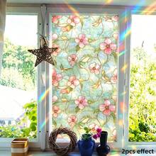 1PC No Glue Colorful Flower Static Cling Window Sticker, Iridescent Peony Floral Vinyl Decal, Elegant Botanical Suncatcher For Kitchen Bathroom Home Office Window Decor - Multicolor - View 6