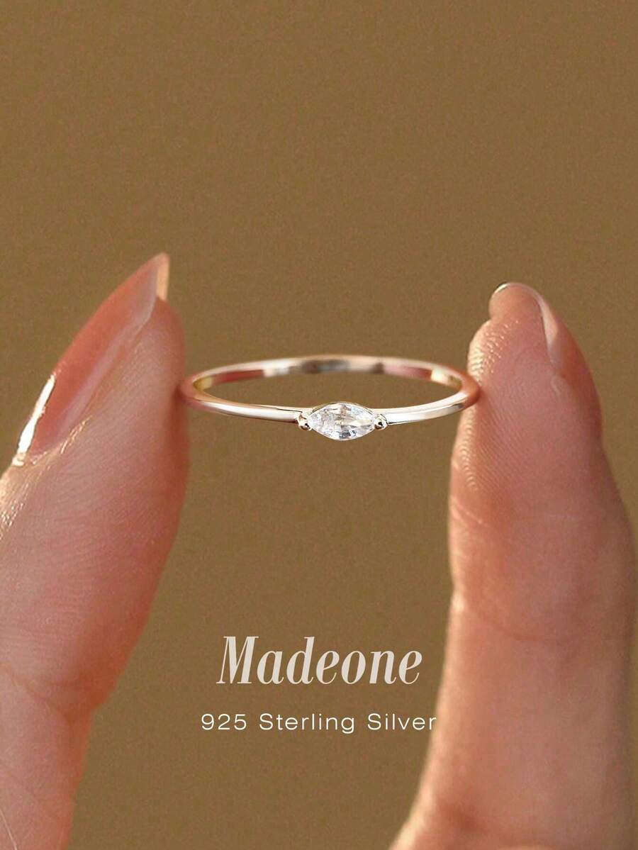 MADEONE 1pc S925 Sterling Silver Minimalist Ring, Inlaid With Zirconia, Delicate And Exquisite, A Thoughtful Gift For Girls Or Teachers