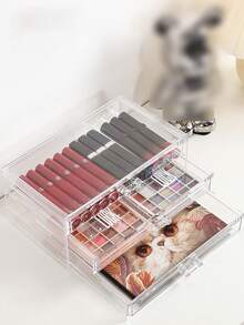 1pc Transparent Makeup Organizer, Drawer Style Multi-Layer Makeup Display Rack, Large Capacity Fixed Skincare Products Storage Box, Multi-Functional Makeup Organizer Rack, Acrylic Clear Makeup Storage Box, Large Capacity Stationery & Skincare Storage Box, Essential For Back To School Season - Multicolor - View 7