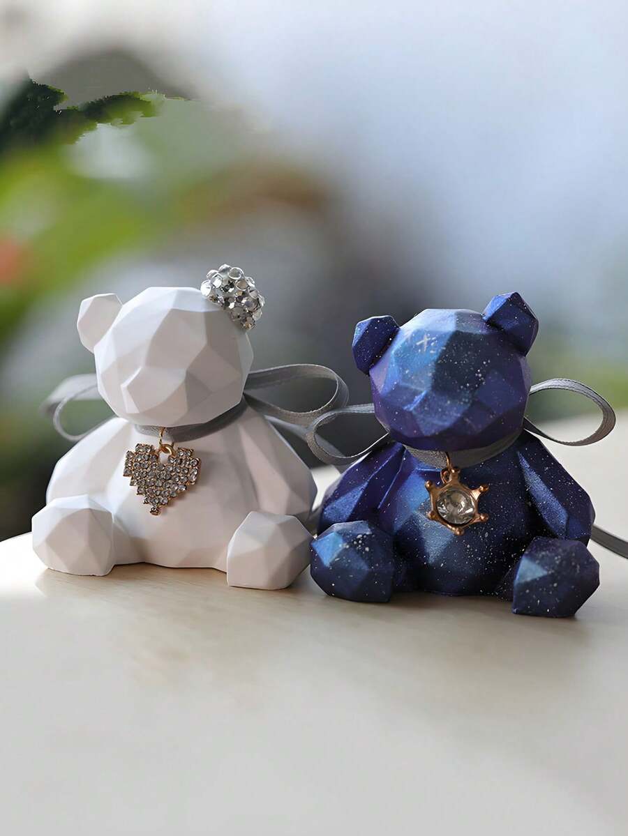 DIY可爱钻石熊3D几何熊硅胶模具,香薰蜡烛模具,手工石膏皂模具,水晶环氧树脂浇铸模具,家居装饰摆件礼品模具 - 白色矽膠模具 - 查看 1