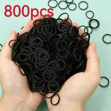 200/400/800 piezas Gomas de pelo negras, bandas elásticas para el cabello, diámetro 18 mm, suaves para el cabello - Redondo - Ver 6
