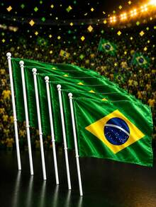 Kit 6 Bandeirinhas do Brasil com Haste Torcida Copa Eventos Festa Brasileira - 6Pcs - Visão 9