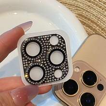 Rhinestone Armor Camera Lens Film Compatible With Apple 17 Pro Max/16/15/14/13/12/11 Pro/Plus/Mini, High Definition Rear Camera Full Diamond Creative Rear Camera Protective Film - Pink - View 7