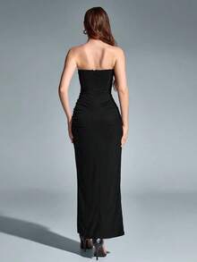 PARTHEA Vestido de malla con pliegues de espina de pescado y abertura alta, sin tirantes, vestido de gala elegante y semiformal adecuado para cumpleaños, bodas, graduaciones y otras ocasiones, color negro - Amarillo - Ver 11