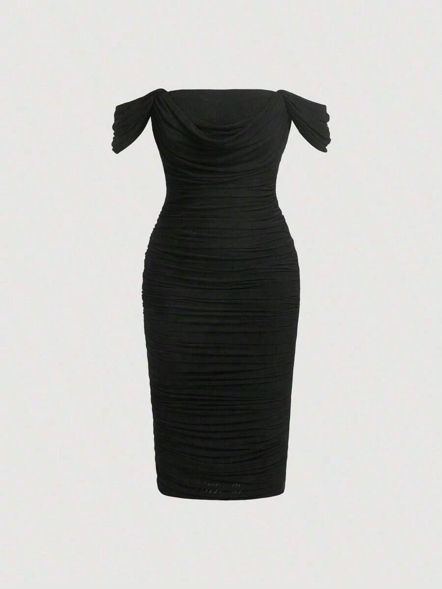 MOD Vestido ajustado escote drapeado fruncido - Blanco - Ver 1