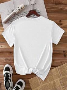 Women's 3-Piece Short-Sleeve T-Shirt Set With A Blue And White Porcelain Heart And Rabbit Print, Retro Style, Round Neck, Comfortable, Fashionable For Spring, Summer, And Fall 2026. Suitable For Everyday Wear, Casual Parties, And Elegant Women's Clothing. Simple, Loose, And Versatile Top. Sizes S-XXL. - 白色 - 查看 3