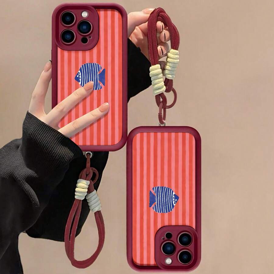Peces de rayas azules con temática del océano rojofunda de teléfono Fundas compatibles con ,Apple,VIVO,OPPO,,, y Honor.Fabricadas en silicona TPU,ofrecen protección contra golpes y caídas.correa para celular - Burdeos - Ver 1