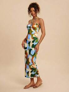 Vestido ajustado sin espalda con estampado tropical casual de vacaciones, conjunto de verano para mujer, atuendo de playa para mujer, vestimenta occidental para mujer, atuendo de concierto para mujer, boho, vacaciones tropicales, vestidos bohemios para mujer, vestidos tropicales para mujer, vestidos para mujer, nuevos lanzamientos de vestidos de vacaciones para mujer, atuendos de vacaciones para mujer - Multicolor 2 - Ver 3