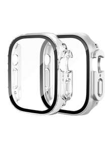 Huastonband 2片裝手錶螢幕保護貼，全覆蓋正反面，適用於手錶系列 Ultra 3/2/1、Series 11/10/9/8/7/6/5/4、SE 2，45mm 41mm 44mm 40mm、42mm 46mm，超強保護殼，適合40mm/45mm手錶，適用於戶外運動、海灘、旅行、禮物 - 銀色+透明色 - 查看 17