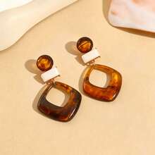 1 Pasang Anting Geometris Vintage Wanita, Cocok untuk Pemakaian Sehari-hari - amber - View 3