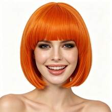 12 Inch Short Bob Wig, Straight Bangs, Heat-Resistant Synthetic Fiber Hair, Suitable For Women's Daily Natural Styling Parties, Summer Music Festivals, Y2K Style Role-Playing Costumes And Accessories, Halloween Gifts - Multicolor - View 12