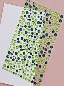 Self-Adhesive Facial Rhinestones, Multiple Sizes Available, Green And Dark Green Rhinestone Stickers, Suitable For Face, Eyes, Nail Art, Body Crafting - Green - View 2
