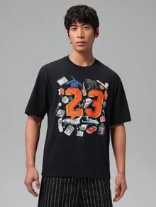 Jordan Men's Digital Print Crew Neck Casual Versatile Daily Travel Sports Short Sleeve T-Shirt - Black - View 1