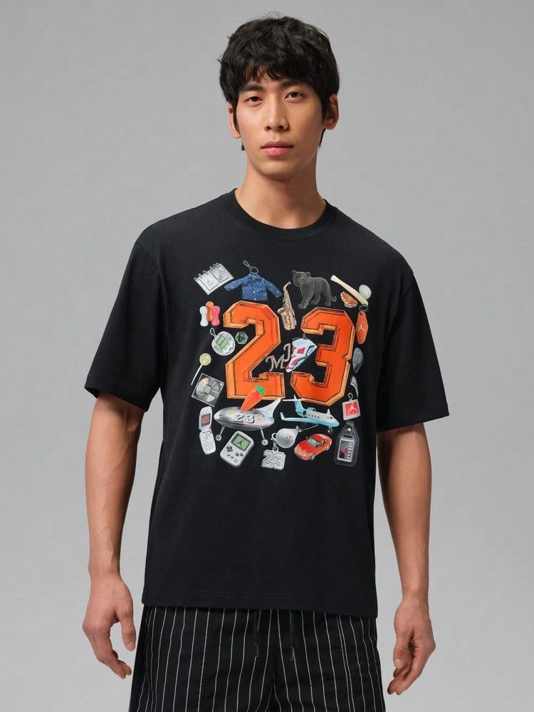 Jordan Men's Digital Print Crew Neck Casual Versatile Daily Travel Sports Short Sleeve T-Shirt - Black - View 1
