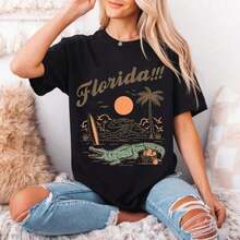 Florida T-Shirt, Florida T-Shirt, Aesthetic Graphic T-Shirt, Sunshine State Florida T-Shirt, Summer T-Shirt Gift, Women's Oversized Summer T-Shirts, Women's Dresses 9ZVK - 黑色 - 查看 2
