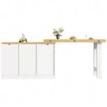 Extendable Bar Table With Storage, Folding Dining Table With Drawer And Snack Shelf, Sliding Bin Holder (Bin Not Included), Space-Saving Design Ideal For Small Apartments And Kitchens, White - White - View 8