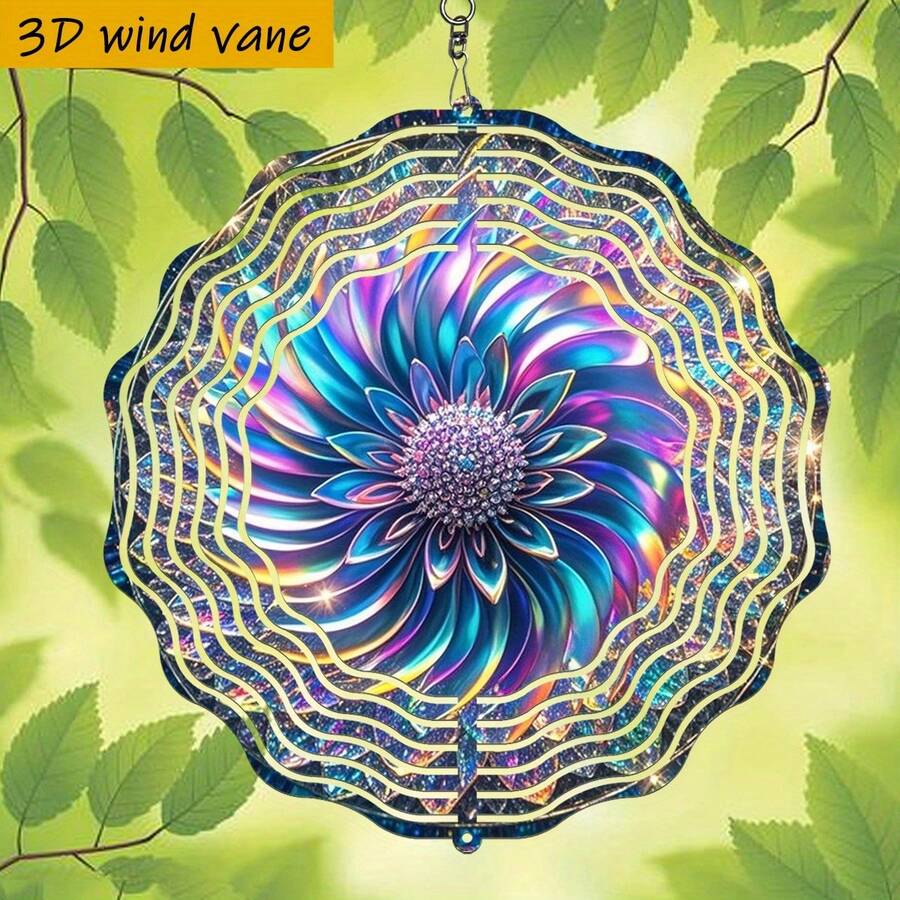 1pc 3D Colorful Floral Petal Brilliant Rotating Decor, 10in*10in With Swivel Hook, 360° DIY Creative Wind Spinner, No Electricity Required For Home Patio Outdoor Decoration (Pendant Not Included), Random Style