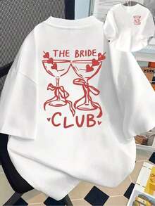 Bridal Club, Champagne Glass - Spring/Summer Fashion Print T-Shirt For Women, Your Best Choice! - White - View 7