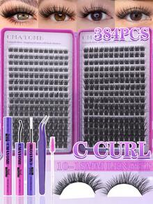 544/480/384PCS Manga Cluster Lash Set, Large Capacity Synthetic Lashes With 2-In-1 Lash Glue, Tweezers And Brush. Portable & Reusable, Easy To Apply For Natural Eye-Enlarging Makeup. Great For Daily Wear, Travel, Wedding, Date, Party And Festival. - Multicolor - View 6