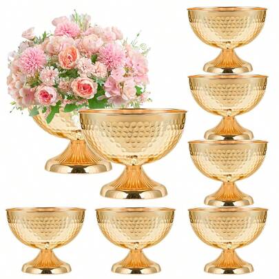 Bộ 2 bình/bát hoa kim loại đường kính 6,1 inch, màu vàng, dùng trang trí trung tâm cho đám cưới, tiệc tùng và các sự kiện kỷ niệm.