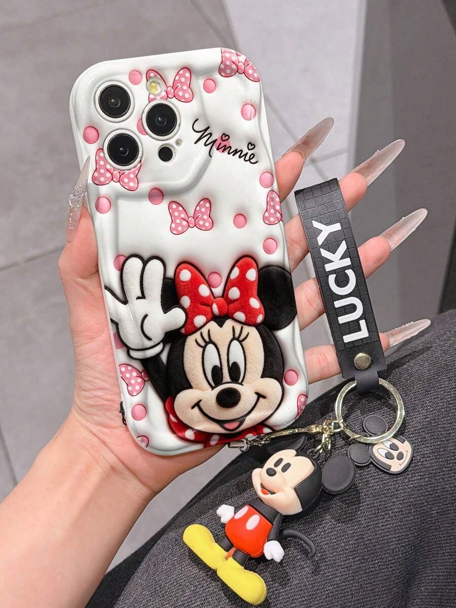 This Disney Mickey Mouse Lanyard Phone Case Is Fully Covered In TPU Material. It's Shockproof, Lightweight, And Compatible With IPhone17/16/11/13/15/15 Plus/15 Pro/15 Pro Max/12/14 Pro Max/11 Pro Max/12 Pro/12 Pro Max/13. This Phone Case Makes A Popular Birthday Gift Or Business Gift; It's Durable, Stain- And Fingerprint Resistant, And Suitable For Both Men And Women. The Set Also Includes A Mickey Mouse Phone Case And A Mickey Mouse Plush Bracelet. It's A Perfect Gift For Friends And Family. This Stylish Phone Case Is Fun, Lightweight, And Durable. IPhone17 Pro Max Phone Case, Minnie Mouse Phone Case. - trắng - Xem 1