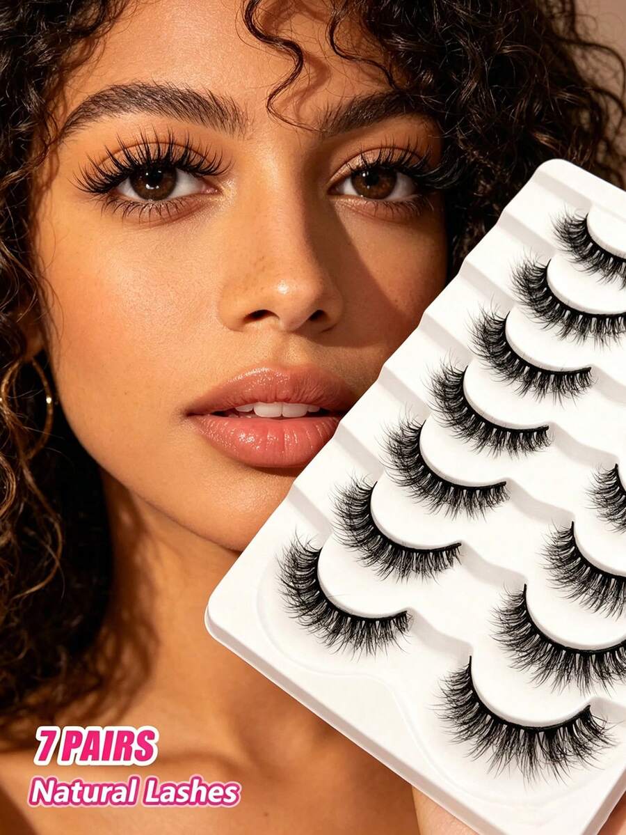7 Pairs Mkhlina Natural Look False Eyelashes - Soft, Lightweight, Fluffy & Delicate Lashes Suitable For Daily Makeup