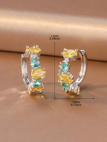 1 Pair Women's Gold & Silver C-Shaped Earrings, Featuring Alternating Oval Yellow And Round Green Gemstone Embellishments, Silver Style Suitable For Summer Beach Accessories, An Ideal Jewelry Gift. - Multicolor - View 5