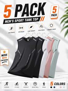 Bộ 5 áo tank top lưới không tay mùa hè cho nam, quần áo thể thao tập luyện, áo ba lỗ tập chạy bộ | Áo ba lỗ | Bộ 5 màu - Nhiều màu - Xem 8