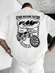 Men's Racing 50th Anniversary Motorcycle Print T-Shirt, Comfortable And Casual Short Sleeve, 220g Pure Cotton Double-Sided Print T-Shirt For Off-Road Motorcycle Enthusiasts, American Biker Culture Clothing, Must-Have Summer Fashion Item, Ideal Gift For Men. - 粉色 - 查看 3