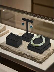 T型耳環與戒指珠寶展示架，適用於存放、展示與整理戒指及各種珠寶，櫥窗珠寶展示架，可放置耳環、戒指、項鍊、手鍊、情侶對戒與耳釘 - 黑色 - 查看 1