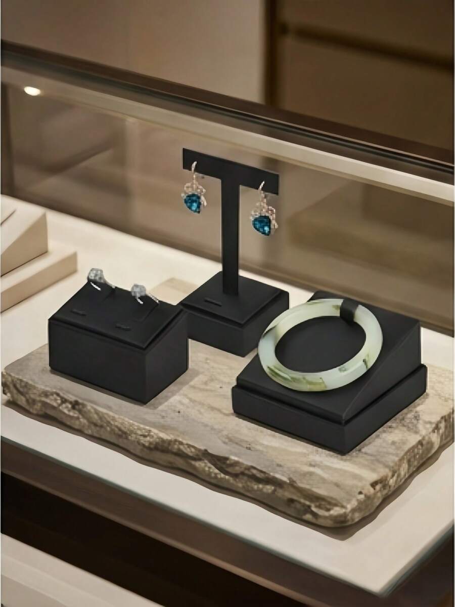 T型耳環與戒指珠寶展示架,適用於存放、展示與整理戒指及各種珠寶,櫥窗珠寶展示架,可放置耳環、戒指、項鍊、手鍊、情侶對戒與耳釘 - 黑色 - 查看 1