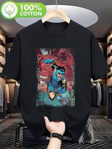 Camiseta de manga corta transpirable para hombre con diseño gráfico de Invencible - Fabricada con material transpirable y que absorbe la humedad, presenta un corte holgado y un vibrante diseño de acción de cómic, acabado brillante y el icónico logotipo de Invencible. Estilo Casual de Verano, Tallas Grandes - Negro - Ver 7
