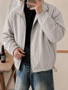 1pc Men's Jacket, Light Gray Mesh Splice Stand Collar Zipper Jacket, Woven Fabric Comfortable, Non-Pilling, Non-Stuffy, American Casual Outdoor Functional Style, Suitable For Daily Commute, Spring And Autumn Outfits, Outdoor Activities - Light Grey - View 10