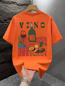 1件男士圖案海灘度假休閒夏季印花寬鬆短袖T恤 - 橘色 - 查看 2