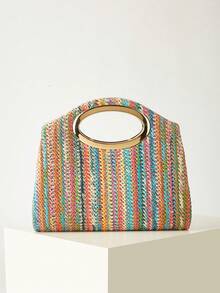AIBBYDAR Women's Handbag Colorful Fashion Woven Tote Bag Holiday Beach Versatile Crossbody Bag Casual Minimalist Beach Vacation Essential - Multicolor - View 5