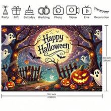 1 Piece Of Haunted Forest Halloween Happy Background Cloth, Full Moon Halloween, Moonlight Path Full Of Ghost Pumpkins, Suitable For Family Gatherings, Halloween Activities, Children's Halloween Decoration, Home Entrance, Garden And Living Room Decoration. - Multicolor - View 5