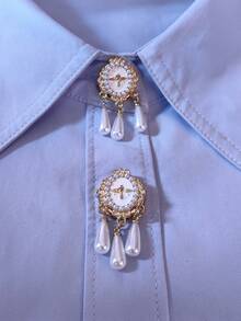 1PC/2PCS Elegant Button Covers, Shirts Button Cover Clip On Button Covers Fashion Crystal Cufflinks Cover, Suitable For Tuxedo And Wedding Dresses Decoration - White - View 1
